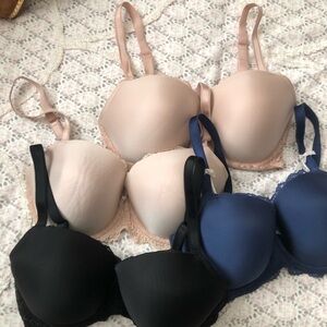 Victoria's Secret Dream Angels T-Shirt Bras - Nude, Black & Navy 34DDD set of 4